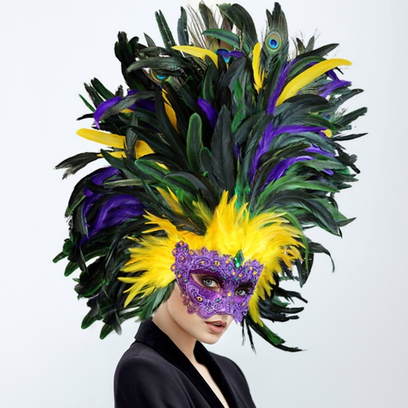 Mardi Gras Masquerade Venetian Feather Mask - Picture 1 of 2